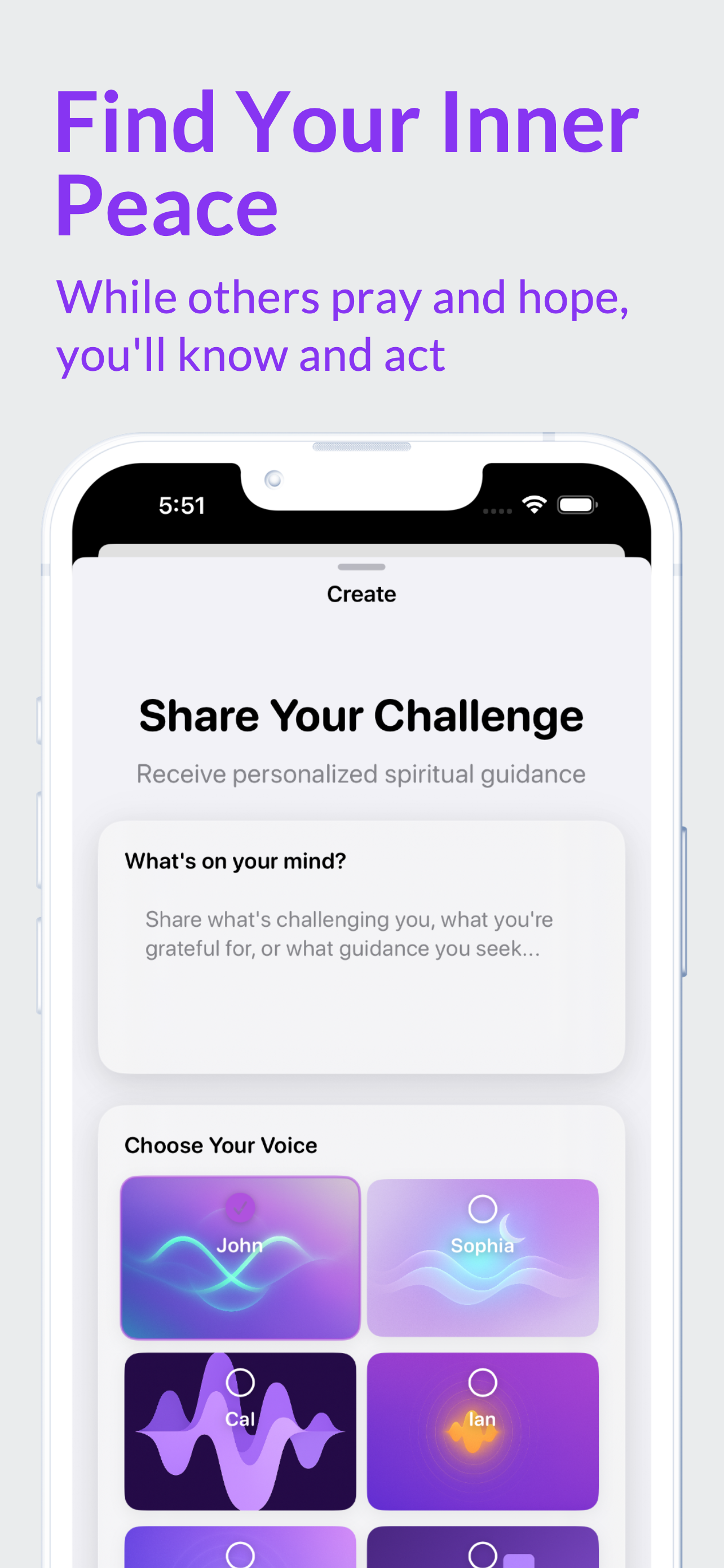 iArise app personalized spiritual guidance creation interface